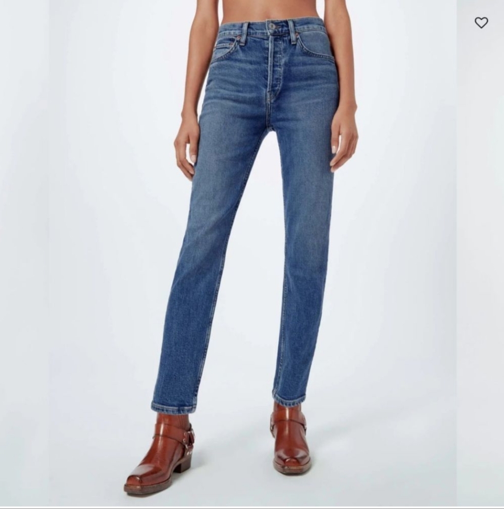 RE/DONE High Rise Ankle Crop Jeans in Vintage Stone Wash Stretch Size 25